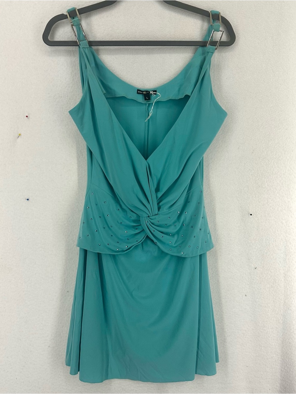 Body Language Sleeveless Rhinestone Drape Mini Dress Women’s Large Blue
